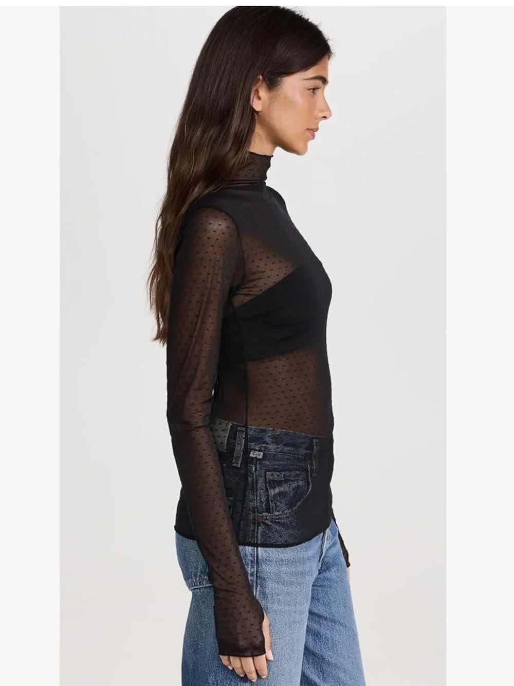 Free People On the Dot Black sheer layering top